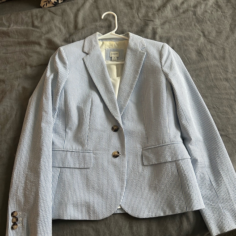 J. Crew Blue and White Striped Blazer